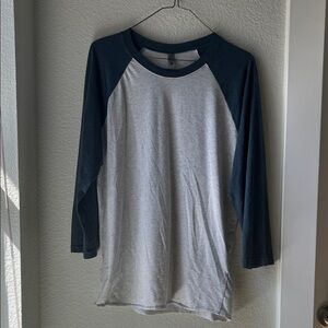 Next Level Apparel Gray and Dark Blue Long Sleeve Tee